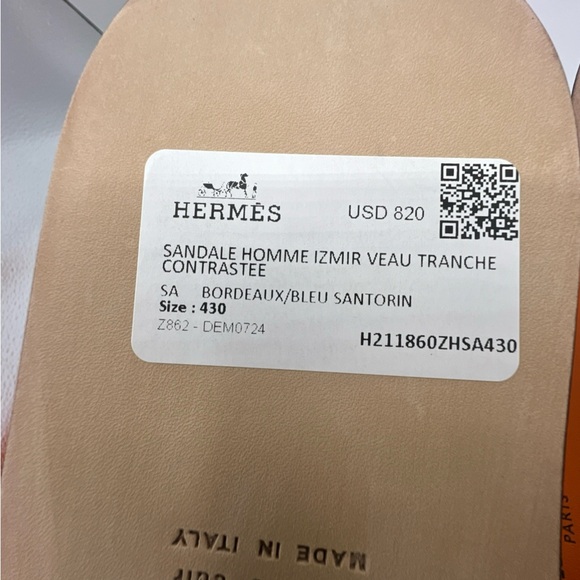 NWB HERMES IZMIR SANDALS In   Bordeaux / Bleu Santorin Size 43 - Picture 9 of 14